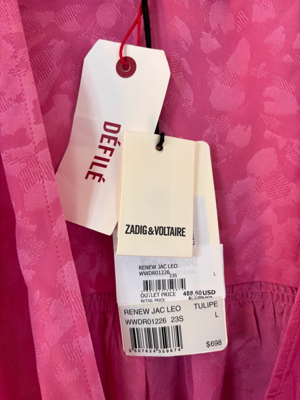 Zadig & Voltaire NWT Silk Jacquard Pink Midi Dress Draped Waist $698 - Picture 15 of 16